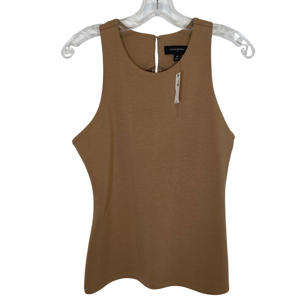 Banana Republic Factory Scuba Cutaway Tank Top Preppy Tan Latte Sleeveless NWT M